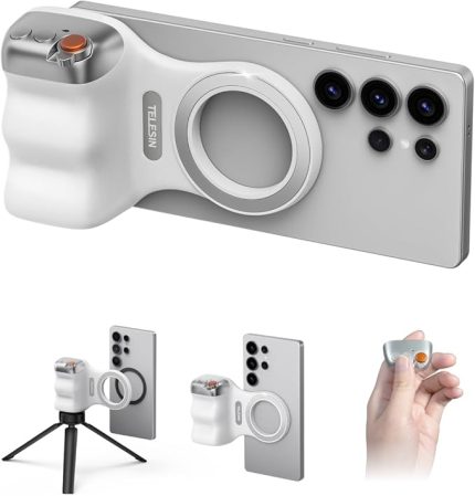 iPhone ve Android için Manyetik Telefon Kamera Tutacağı, Çıkarılabilir Kablosuz Deklanşör Uzaktan Kumandalı, MFI Resmi Sertifikası, 1/4 inç Tripod Vidası, Konforlu Ergonomik Kamera Kavrama