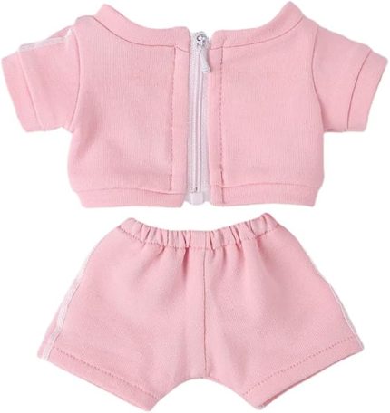 10 cm 15 cm Peluş Bebek Giysileri Düz Renk Kaban Pantolon Spor Giyim Kıyafet Bebek Aksesuarları Giydirme (Pembe-15 cm)