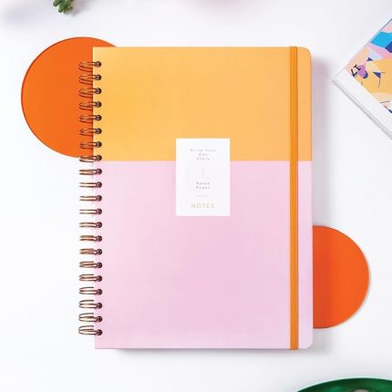 20x28 Spiralli Sert Kapak Lastikli Çizgili Not Defteri Pembe