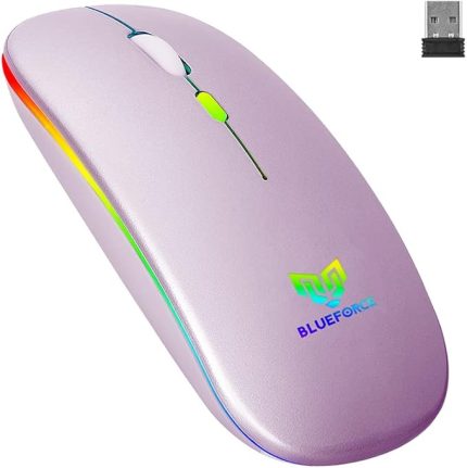 V5.0 Bluetooth & Wireless 2,4ghz Sessiz Kablosuz Mouse Pembe Işıklı Şarjlı