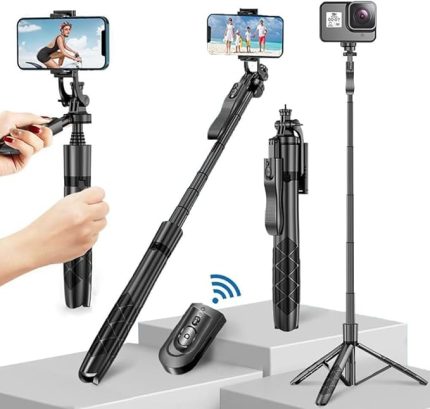 Bluetooth Uzaktan Kumandalı Selfie Çubuğu Tripod – 360° Döner, 150 Cm Ayarlanabilir, Hafif Taşınabilir, iPhone ve Android Uyumlu, Vlog, Video, Seyahat için
