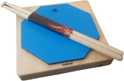 Davul Çalışma Pedi, Ahşap Taban ve Mavi Silikon Pad, Baget Seti 25x25x4 cm Büyük Boy