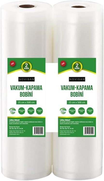 Metre (2 Adet 25cm X 5 Metre) Gofrajlı Tırtıklı Rulo Vakum Poşeti 2'li Bobin Vakumlama folyosu vakumlu rul, BPA içermez, tüm vakumlama makineleri için, kaynatılabilir, tekrar kullanılabilir