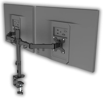 Çift Monitör Kolu 13–32 inç uyumlu VESA 75×75 100×100 tam hareketli ergonomik çift monitör standı masa üstü kelepçe ve masa deliği montajı kablo düzeni metal gövde Siyah