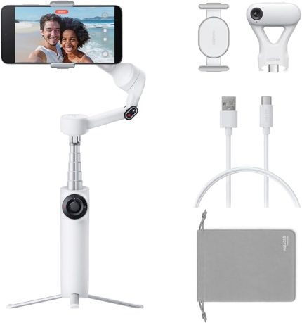 Flow 2 Plus AI Tracker Paketi Beyaz - Katlanabilir Telefon Gimbal, Herhangi Bir Uygulamayla AI İzleme, Çok Kişi İzleme, Dahili Tripod/Selfie Çubuğu, Uzaktan Kumanda, iPhone/Android