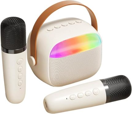 Karaoke Makinesi Mini Kablosuz Mikrofon ve Hoparlör Seti 2 Mikrofonlu Doğum Günü Partisi için ler Masaüstü Dış Mekan Ev KTV Seti LED Renkli Işık El Mikrofonu Taşınabilir Karaoke Hoparlörü