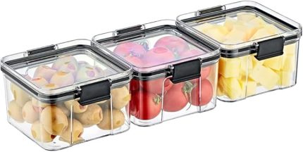 Akrilik Kilitli Kare Saklama Kabı 500ml 3 Adet, 500ml 3'lü Kilitli Saklama Kabı