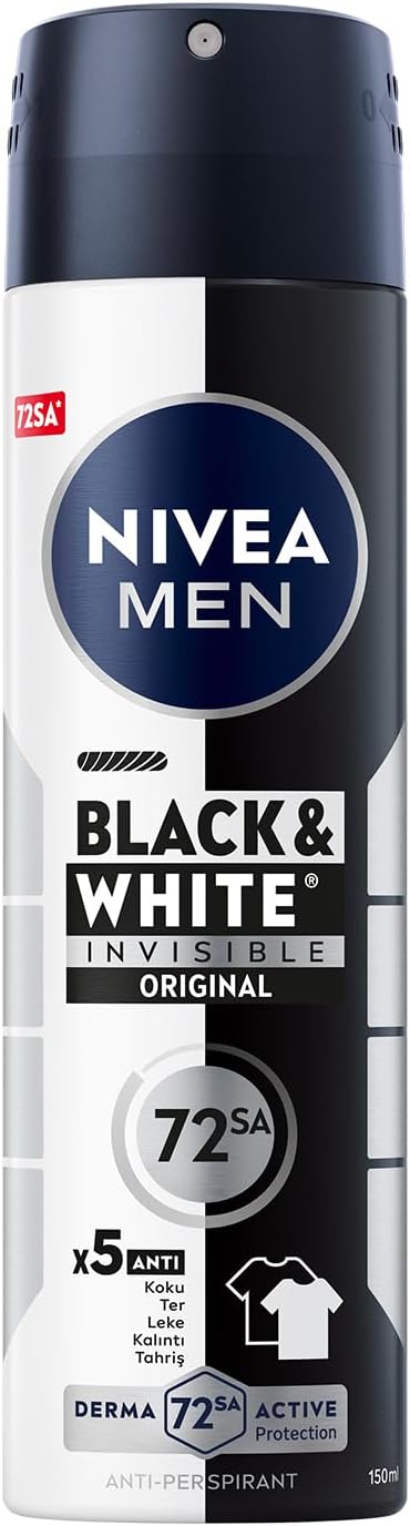 Men Erkek Sprey Deodorant Black&White Invisible Original 48 Saat Anti-perspirant Koruma 150ml