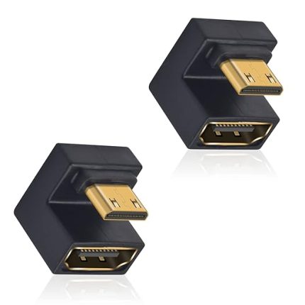 U Şekli Mini HDMI - HDMI 8K Adaptör, 8K Mini HDMI Erkek - Standart HDMI Dişi Uzatma Adaptörü, UP Açılı Mini HDMI 2.1 Adaptör Desteği 8K@60Hz, Kamera, Monitörler, DVR'ler için 48Gbps (2 Paket)