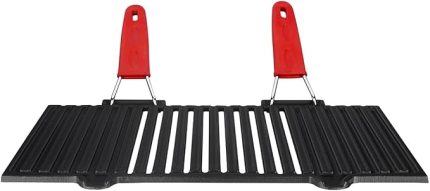 Metal Döküm Mangal Izgarası, Çift Silikon Kulplu, 40 x 25 x 0.7 cm