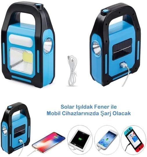 LED Solar Işıldak Fener Güneş Enerjili ve USB Şarj Kamp Lambası - Görsel 5