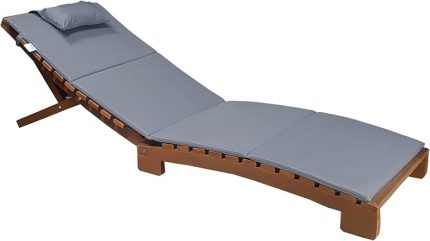 KATLANABİLİR YATAR ŞEZLONG 3 KADEME PLAJ YATAĞI MİNDER DAHİL (CEVİZ - GRİ)