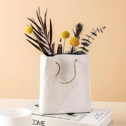 STUDIO Dekoratif Seramik Çanta Şeklinde Vazo CB001-WH (BEYAZ)