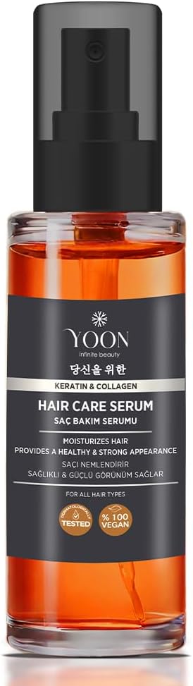 Durulanmayan Saç Bakım Serumu, Nemlendirici ve Besleyici| Keratin ve Kolajen İçerikli| Kırılma ve Yıpranma Onarıcı| Parlaklık & Güçlendirme| Kabarma Karşıtı, Isıdan Koruma|Vegan Saç Serumu, 100ml