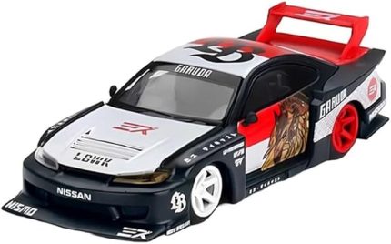 Miniatures Nissan Silvia S15 LB Super Silhouette 1:64 Diecast Model Araba – Sağdan Direksiyon (RHD), Beyaz/Siyah Grafikler, Koleksiyonluk