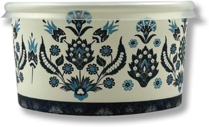 Karton Kağıt Çorba-aşure-tatlı-dondurma-yemek Kasesi -14 Oz Plastik Kapaklı Kase 50 Adet