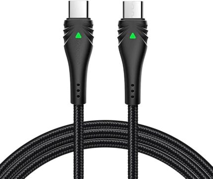 DODO TYPE-C TO TYPE-C PD QC4.0 LEDLİ ÖRGÜ KABLO 2M 3A SİYAH