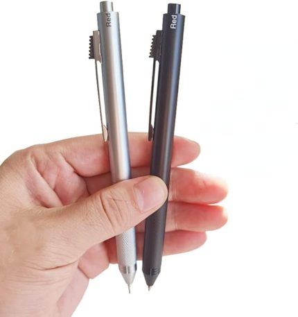 4'ü 1 arada tükenmez kalem, metal, çok renkli, siyah, mavi, kırmızı, mürekkep, tükenmez kalem, 1 otomatik kurşun kalem, okul, ofis, kırtasiye, hediye (gümüş rengi)