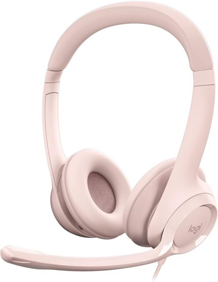 H390 Kablolu Kulak Üstü Mikrofonlu Kulaklık, Dijital Stereo Ses, Katlanabilir Gürültü Önleyici Mikrofon, Kablo Üzeri Denetimler, Pembe