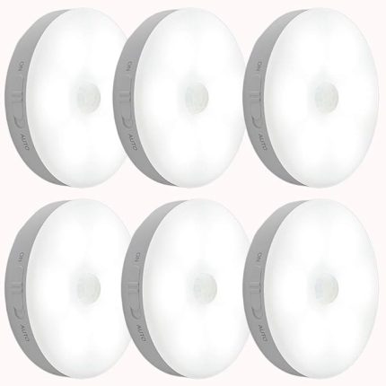 Hareket sensörlü gece lambası, duvar lambası, dolap lambası, USB şarj edilebilir LED ışık, akıllı sensör ışığı, pil ile çalışan ışık, dolap, yatak odası, dolap, koridor vb. için (beyaz ışık, 6 adet)
