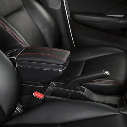 Kol Dayama Kol Desteği Kırmızı Dikişli Siyah Kolçak Orta Konsol Ayarlanabilir Yapay Deri Konforlu Saklama Kutusu Küllük Su Bardağı Tutucu Üniversal Uyumlu