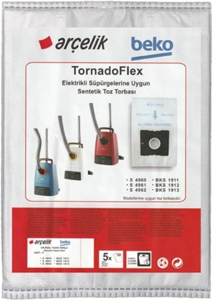 - Arçelik S 4961 Elektrikli Süpürge Uyumlu Sentetik Toz Torbası