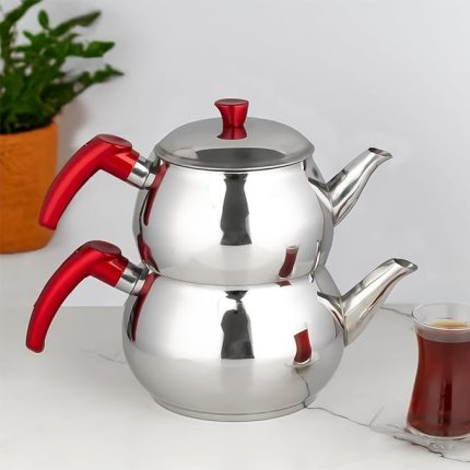 4NO Dayanıklı Aile Boy Paslanmaz Çelik Çaydanlık 1.30+2.00LT Çaydanlık Takımı