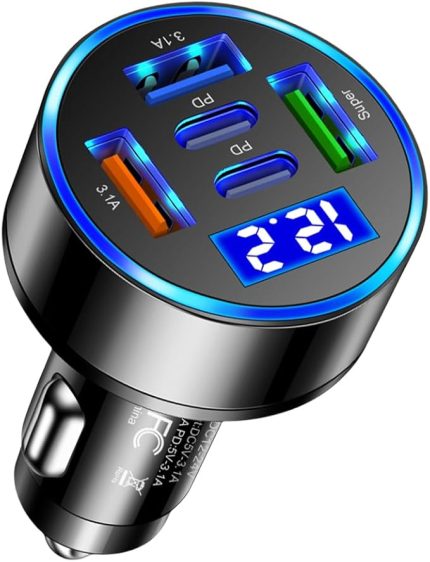 100W 5 Port Araç Şarj Cihazı Gerilim Araç Adaptörü 12V-24V Çakmak Araba Çoğu Araba Modelleri için