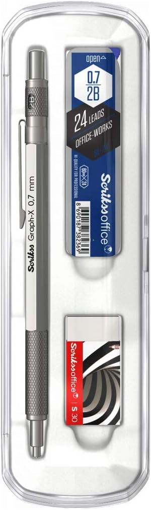 Office Graphx 3'lü Set Mekanik Kurşun Kalem Silgi Min Saten Gri 0.7 Mm