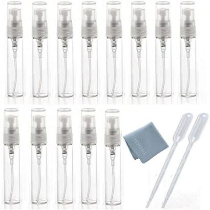 10 adet Mini Şeffaf 5 ml 1/6 oz Atomizer İnce Sis Boş Cam Şişe Sprey Doldurulabilir Koku Parfüm Kokusu Numune Şişesi Seyahat Parti Makyaj Aracı için 1 Adet Temiz Bez 2 adet 3ml Ücretsiz