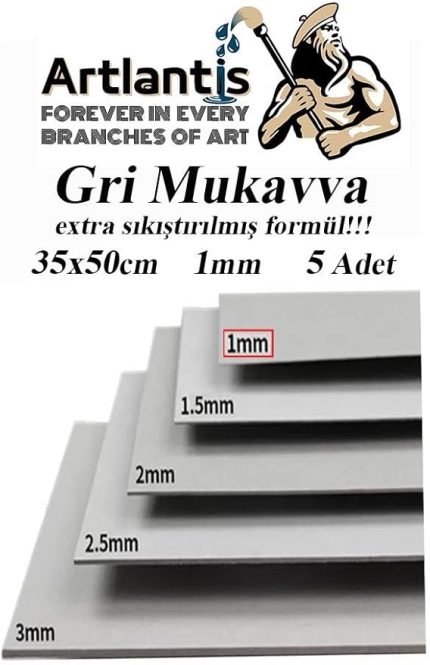 Gri 1 mm 35x50 cm 5 Adet Sert Karton Ekstra Sıkıştırılmış 35 * 50 Mukavva Gri Renkli 5 Adet