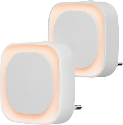 Karanlık algılama sensörlü gece lambası, 2 adet LED çocuk gece lambası, dolaylı ışık, parlaklık ayarlanabilir, çocuk odası, koridor, merdiven, yatak odası, mutfak, banyo, amber için