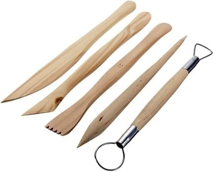 Doğal Seramik Hamuru Ahşap Ebeşuar Seti (modelaj Kalemi) 5'li beyaz