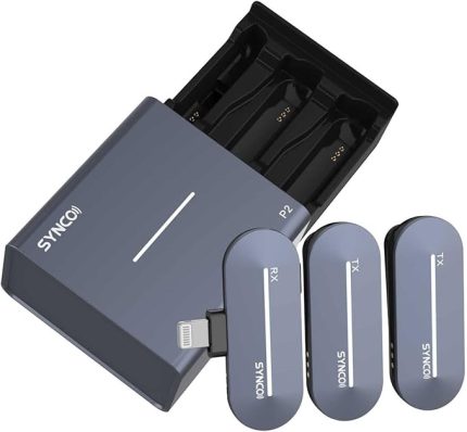 P2L Lavalier Mikrofon 2,4 G Kablosuz Mikrofon Sistemi 2 * Vericili + 1 * Mini Aydınlatma Alıcısı + 1 * Kablosuz Şarj Kutusu 150 m Menzilli Dahili Batarya iPhone iPad için (Taş Mavisi)