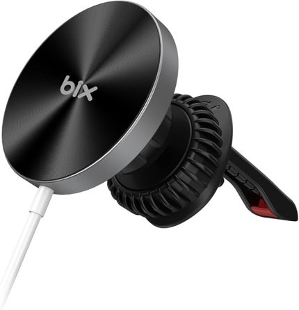 BXCH2 15W Kablosuz Şarj ve Manyetik Araç içi Telefon Tutucu Siyah Hava Havalandırması, iPhone Araba Şarj Araç Telefon Tutucu, 360° Dönen Telefon Tutucu