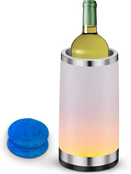 Ambient RGB dokunmatik lambalı şarap soğutucu, 750 ml şampanya/şarap için 2 soğutma pedli şişe soğutucu, erkekler için şarap hediyesi olarak ideal, parti/akşam yemeği için şarap aksesuarı