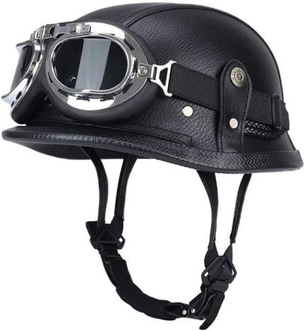 Yüz Kask Yarım Kask Vintage Motosiklet Kaskı Alman Tarzı Jet Kask Scooter Kaskı DOT ECE Erkekler Kadınlar Yetişkin Çarpışma Kaskı İçin Onaylı(B1,S=(55~56cm))