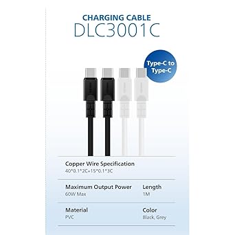 DLC3001 USB-C Şarj ve Data Kablosu, 60W, Hızlı Şarj, 3A Yüksek Akım, 1 Metre, Dayanıklı Slikon Kablo (Beyaz) - Görsel 2