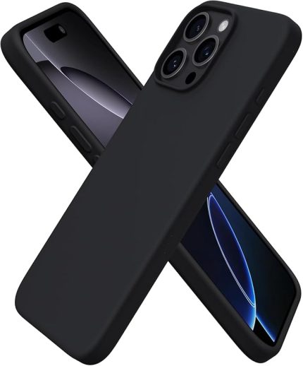 iPhone 16 Pro Max ile Uyumlu Kılıf, İçi Kadife Kaplamalı İnce Sıvı Silikon Tam Koruma Yumuşak Jel Silikon Kapak, Siyah