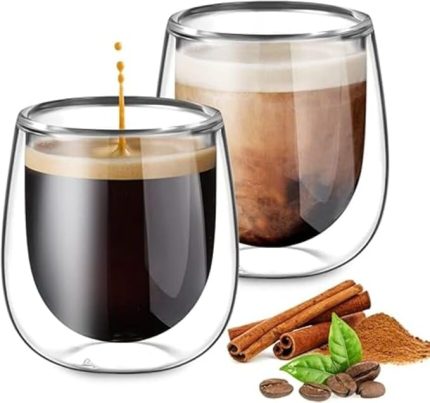 Çift Katmanlı Cam Bardak Seti 2'li 250 ml | Borosilikat Double Wall Isı Yalıtımlı Şeffaf Kahve Bardağı | Americano, Latte, Cappuccino ve Soğuk İçecek için