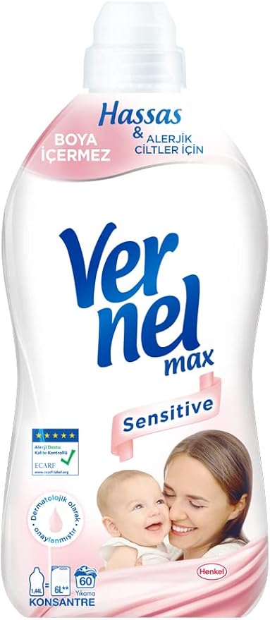 max Taze Sensitive Alerjik Ciltler için Boya İçermeyen 60 Yıkama Konsantre Çamaşır Yumuşatıcısı (1 x 1440 mL)