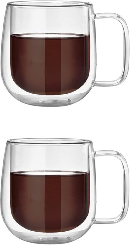 Adet 300 ml Büyük Boy Çift Camlı Çift Cidarlı Cam Kupa Latte Fincanı Çift Katlı Katmanlı Kulplu Cam Bardak