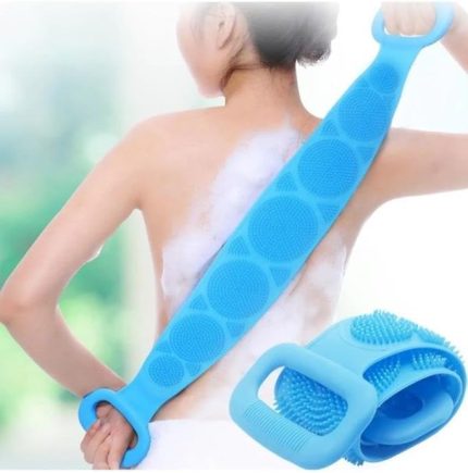 Taraflı Silikon Banyo Sırt Kesesi Duş Lifi Tükenmez Lif Mavi 70 Cm