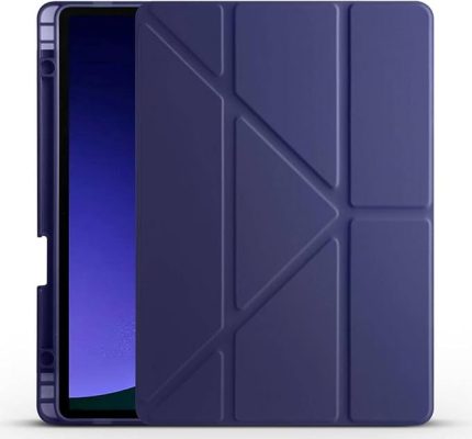 Samsung Galaxy Tab S9 FE ile Uyumlu Kılıf Tri Folding Silikon Kalem Bölmeli Katlanabilir Standlı PU Deri Yumuşak Kapak, Tablet Kılıfı [Kalem Alanı, Akıllı Kapak, Uyku Modlu] - Lacivert