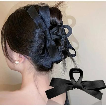 Kadın Siyah Saten Çift Taraflı Fiyonk Mandal Toka,Kadın Çocuk Mandal Toka, Lastik Toka Seti, Toka Organizer, Toka, Kız Çocuk Toka, Kadife Toka