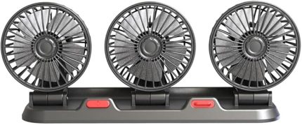 3 Kafa Araba Fanı Taşınabilir Hava Soğutma Fanı Sessiz Elektrikli Fan 2 Rüzgar Hızı ile 360 ° Döndürme Araba Kamyon SUV RV Deniz Teknesi için Telefon Numarası Ekranı