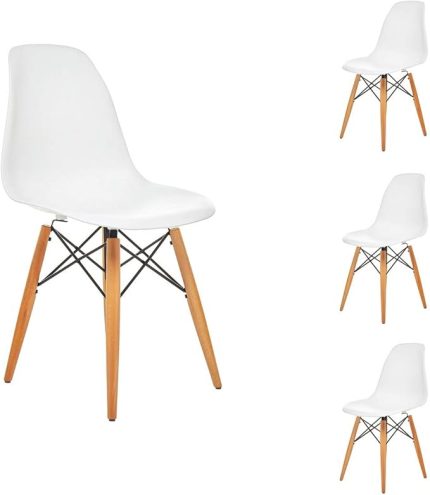Beyaz Design Sandalye | Natural Ahşap Ayaklı | 4 Adet