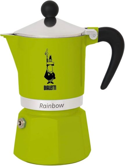 - Rainbow: 6 Cups Ocak Üstü Espresso Pişirici - 250ml - Yeşil Renk - Alüminyum Gövde - Patentli Güvenlik Valfi - Tüm Ocak Türleri İçin Uygundur (İndüksiyon Hariç)