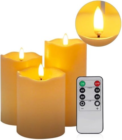 Alevsiz Titreyen LED Mum Büyük Boy 3lü Set Kumandalı