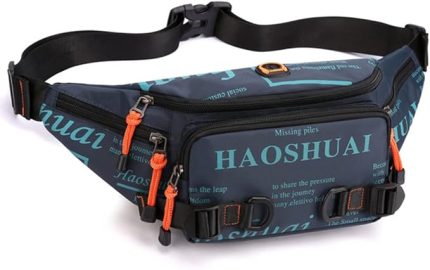 Naylon bel çantaları, büyük kapasiteli, spor bel çantaları, su geçirmez, birden fazla cep, kulaklık deliği, ayarlanabilir omuz askısı, erkekler ve kadınlar için, dış mekan çantası, Koyu mavi,